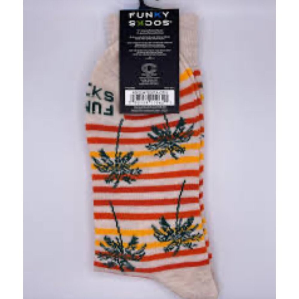 NWT Funky Socks Palm Tree Striped Crew Socks Tan Size 6-12